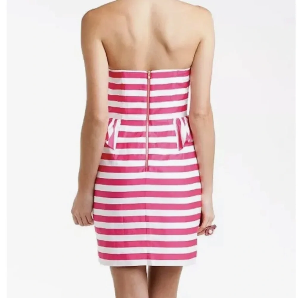 Lilly Pulitzer Maybell Azalea Pink Swizzle Stripe Peplum Strapless Dress-Size 6 - Picture 13 of 14